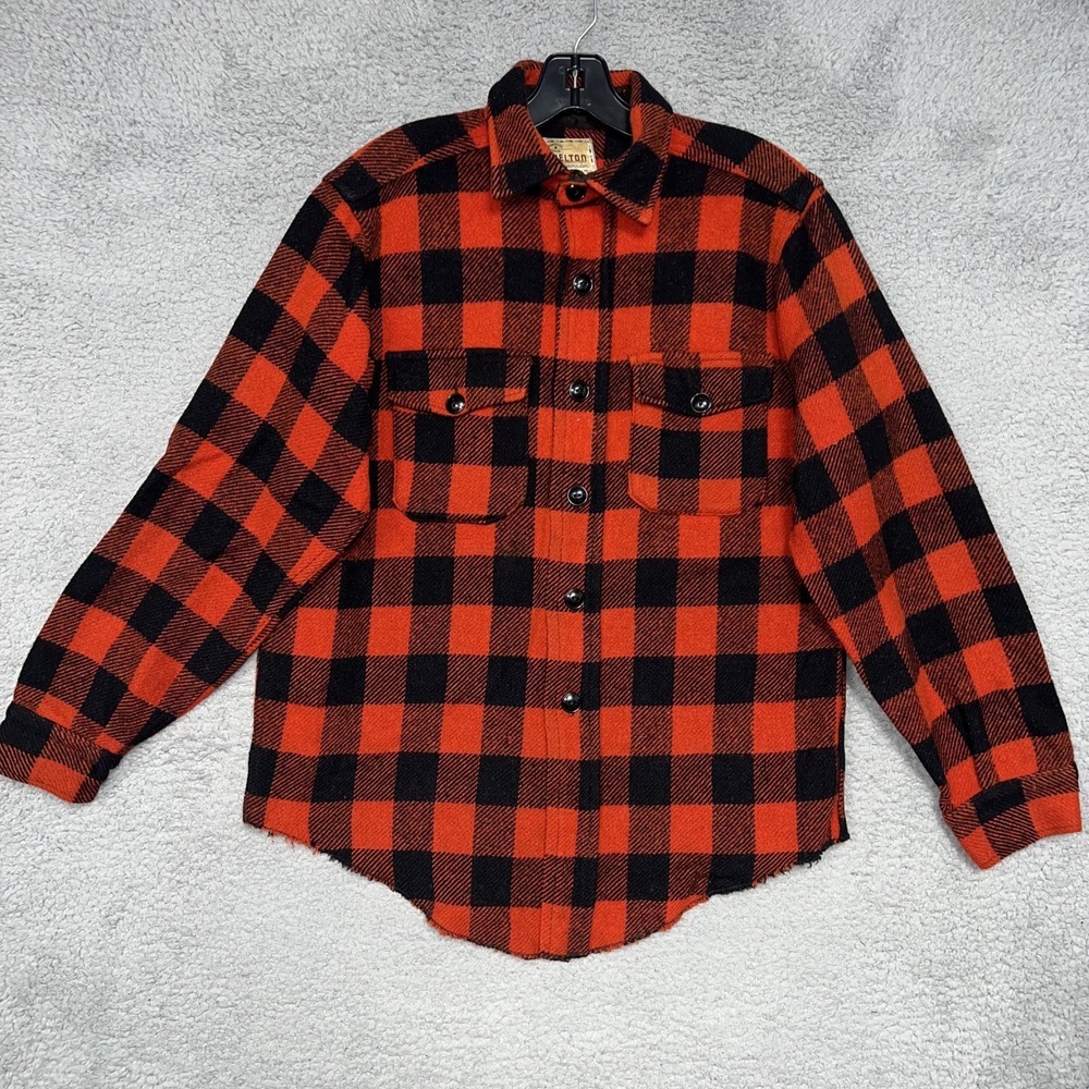 VTG Melton Wintermaster Shirt Men‎ Sz L Red Buffalo Plaid Flannel Wool Button Up